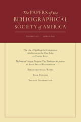 front cover of The Papers of the Bibliographical Society of America, volume 110 number 1 (March 2016)