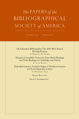 front cover of The Papers of the Bibliographical Society of America, volume 116 number 1 (March 2022)