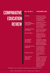 front cover of Comparative Education Review, volume 66 number 4 (November 2022)