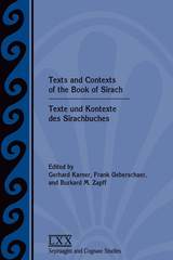 front cover of Texts and Contexts of the Book of Sirach / Texte und Kontexte des Sirachbuches